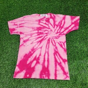 Vintage 80s Spiral Pocket Tie-Dye Shirt Women Small 18x25 Pink